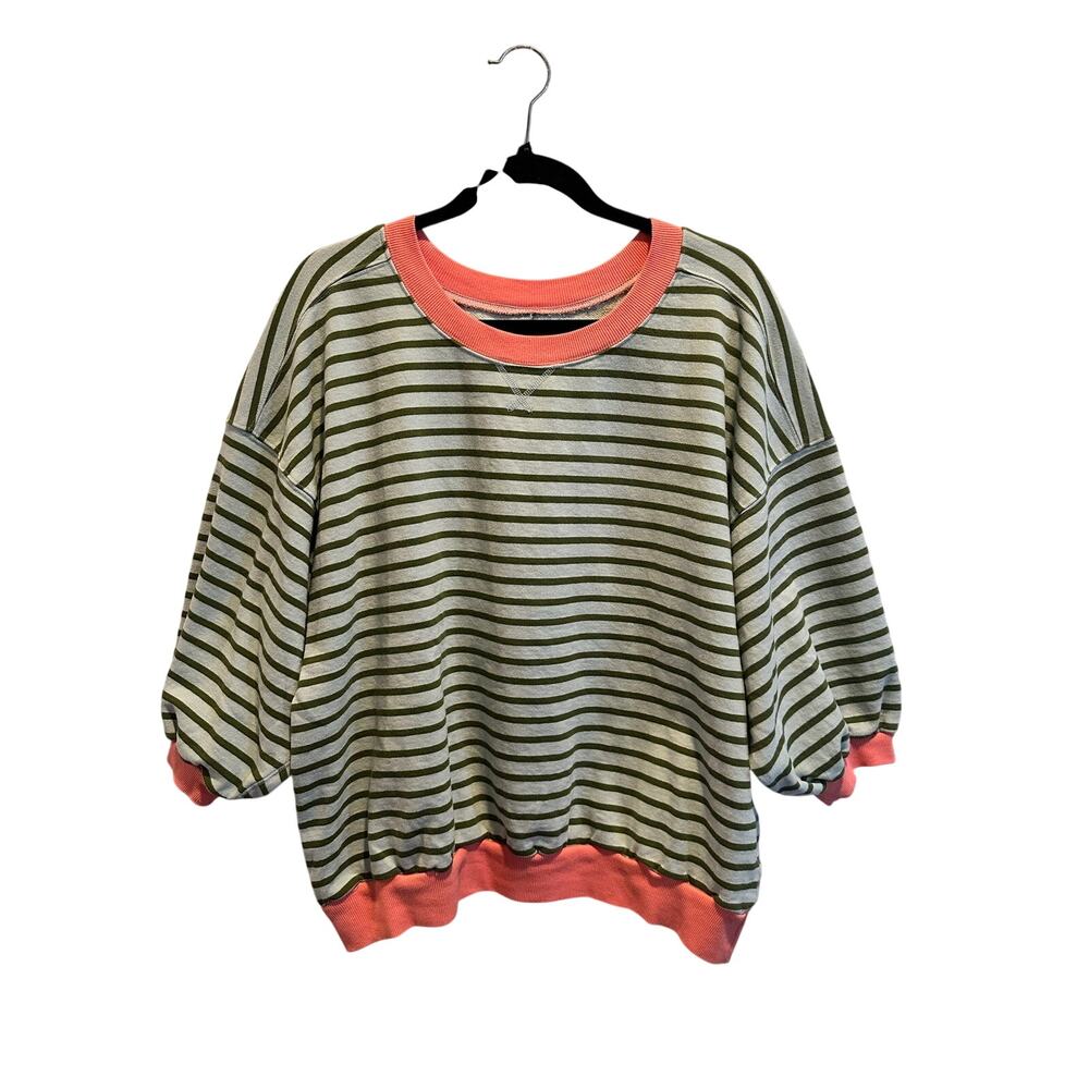NWT Pilcro Anthropologie Short Sleeved Striped Sweatshirt Size XL